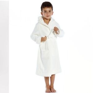 Levere Fleece Hooded Unisex Off White Bathrobe Size 6